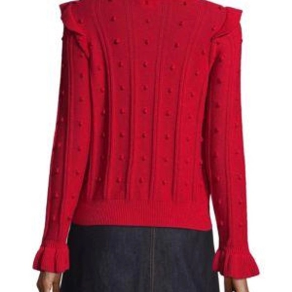 Kate Spade Ruffle-yoke Textured Wool-blend Sweater In Charm Red - Picture 2 of 5